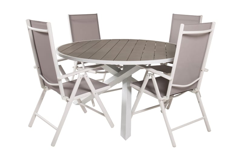Parma Spisebordssæt Ø140cm + 4 Break Positionsstolee, Hvid/Grå
