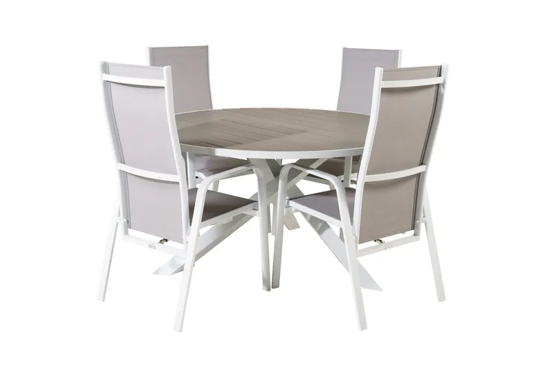 Parma Spisebordssæt Ø140cm + 4 Copacabana Stole, Sort/Grå