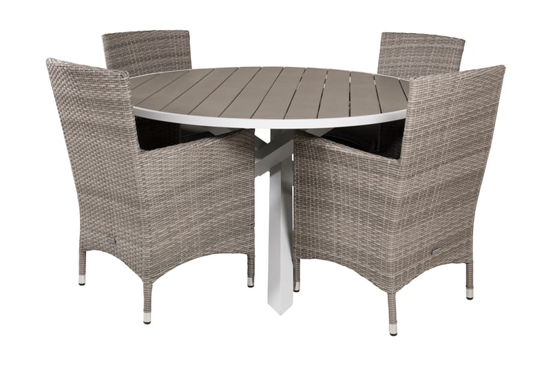 Parma Spisebordssæt Ø140cm + 4 Malin Armstole Natur/Sort - Venture Home - Havesæt