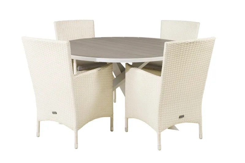 Parma Spisebordssæt Ø140cm + 4 Malin Armstole, Sort/Grå