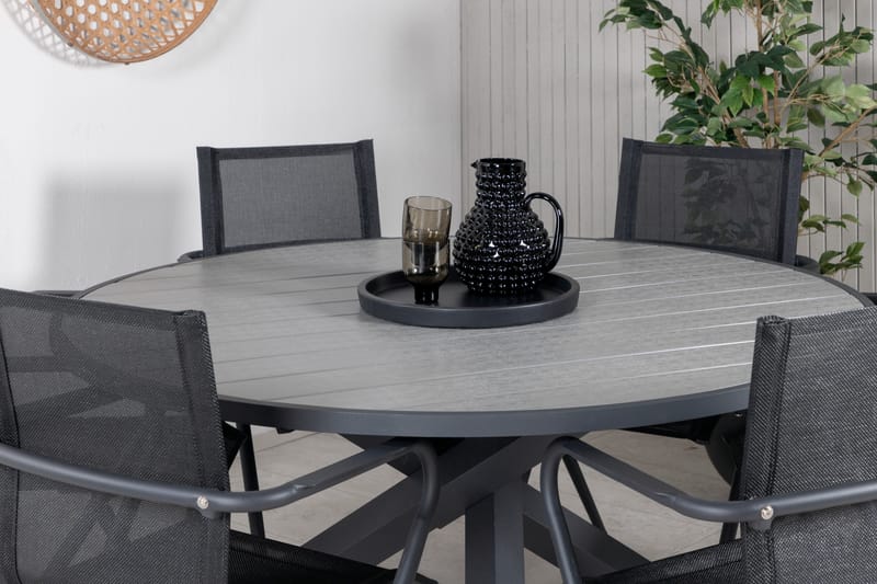 Parma Spisebordssæt Ø140cm + 6 Alina Stole - Sort/Grå - Havemøbler - Udendørsgruppe - Havesæt