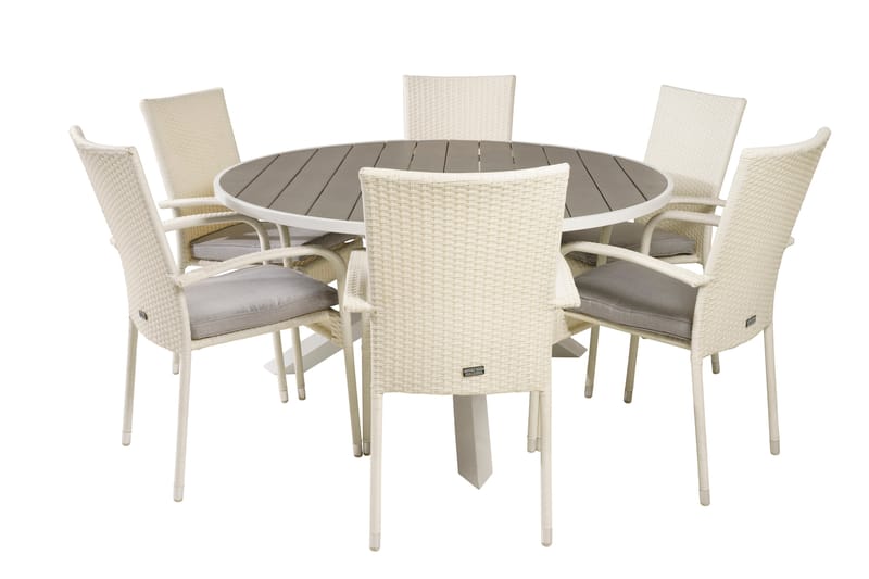 Parma Spisebordssæt Ø140cm + 6 Anna Armstole Hvid - Venture Home - Havesæt