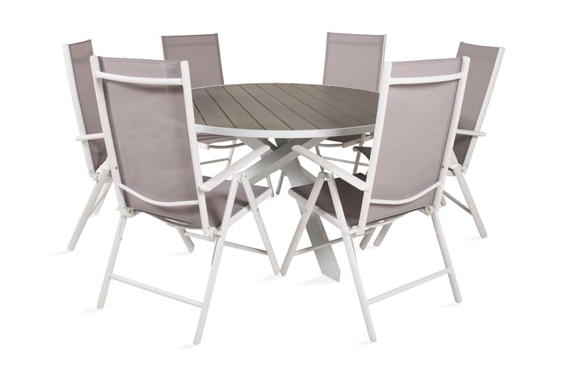 Parma Spisebordssæt Ø140cm + 6 Break Positionsstole Hvid/Grå - Venture Home - Havesæt