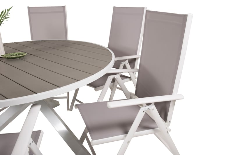 Parma Spisebordssæt Ø140cm + 6 Break Positionsstole Hvid/Grå - Venture Home - Havesæt