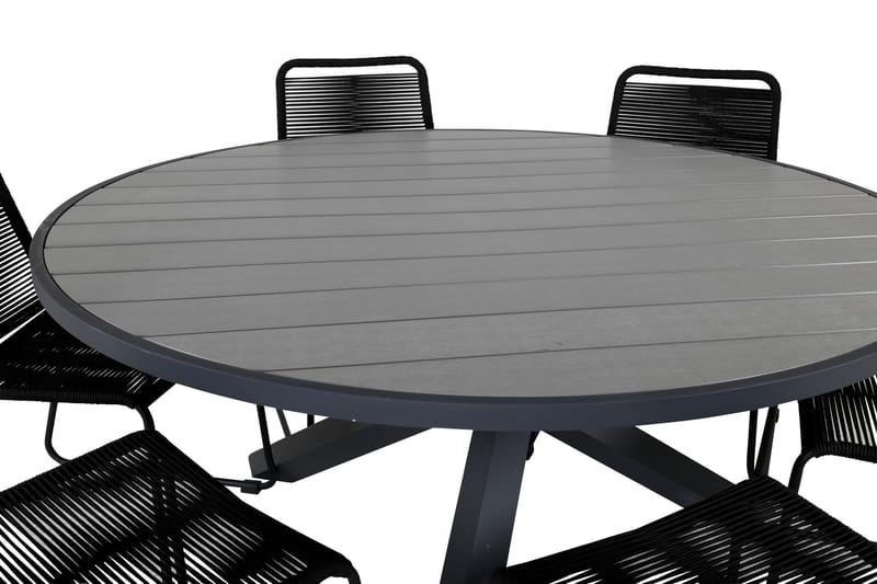 Parma Spisebordssæt Ø140cm + 6 Lindos Stole - Sort/Grå - Havemøbler - Udendørsgruppe - Havesæt