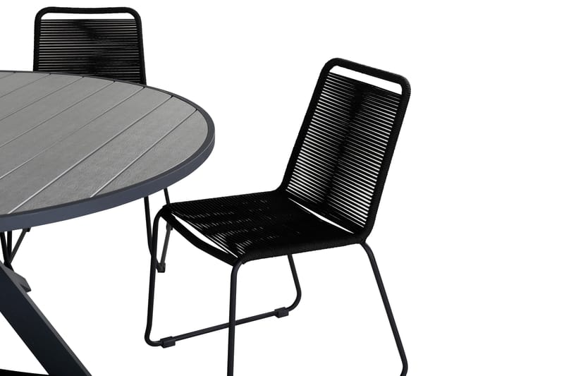 Parma Spisebordssæt Ø140cm + 6 Lindos Stole - Sort/Grå - Havemøbler - Udendørsgruppe - Havesæt