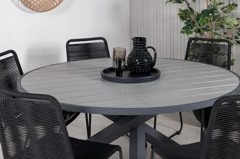 Parma Spisebordssæt Ø140cm + 6 Lindos Stole - Sort/Grå - Havemøbler - Udendørsgruppe - Havesæt