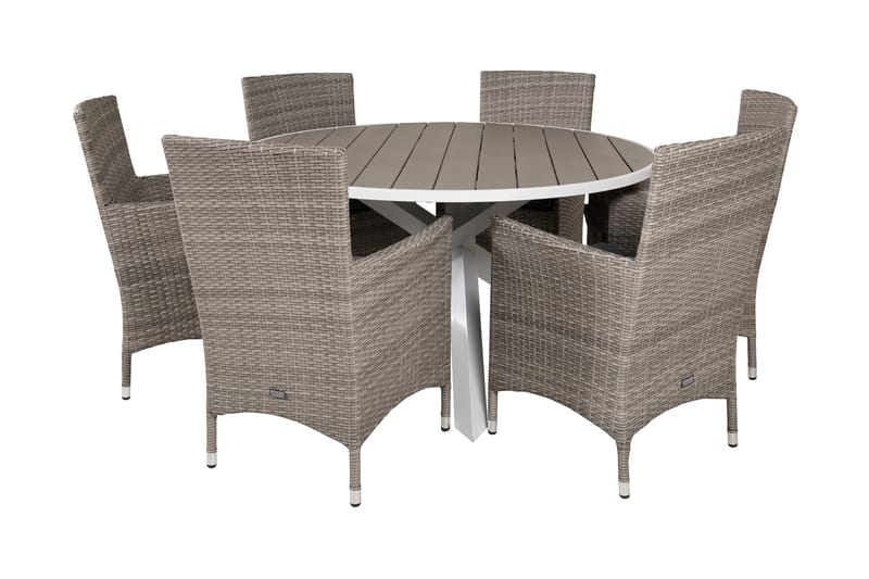 Parma Spisebordssæt Ø140cm + 6 Malin Armstole Natur - Venture Home - Havesæt