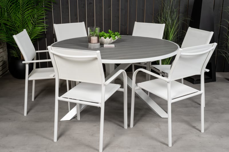 Parma Spisebordssæt Ø140cm + 6 Santorini Armstole Hvid - Venture Home - Havesæt