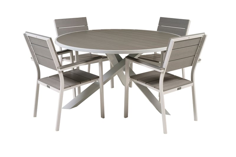 Parma Spisebordssæt Ø140cm + Levels Stabelbare stole, Hvid