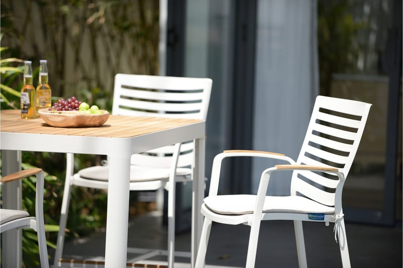 Portals Bargruppe 95 cm + 4 Barstol - Vit / teak - Havemøbler - Udendørsgruppe - Havesæt