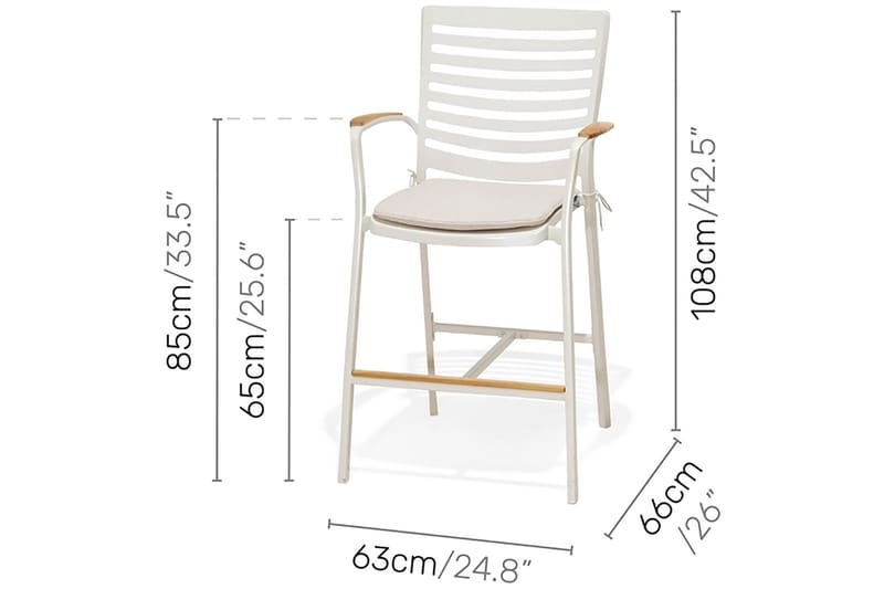 Portals Bargruppe 95 cm + 4 Barstol - Vit / teak - Havemøbler - Udendørsgruppe - Havesæt