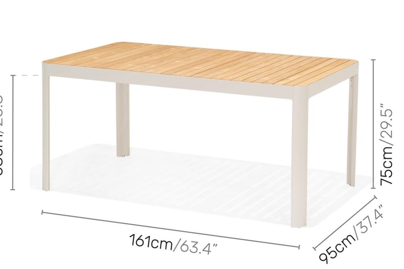 Portals Spisebordssæt 161 cm + 2 bænk - Hvid / træ - Havemøbler - Udendørsgruppe - Havesæt