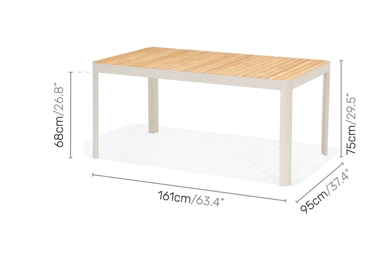 Portals Spisebordssæt 161 cm + 4 Armstole - Hvid/Træ - Havemøbler - Udendørsgruppe - Havesæt