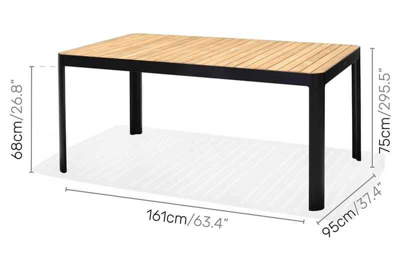 Portals Spisebordssæt 161 cm + 6 Stole - Sort/Træ - Havemøbler - Udendørsgruppe - Havesæt