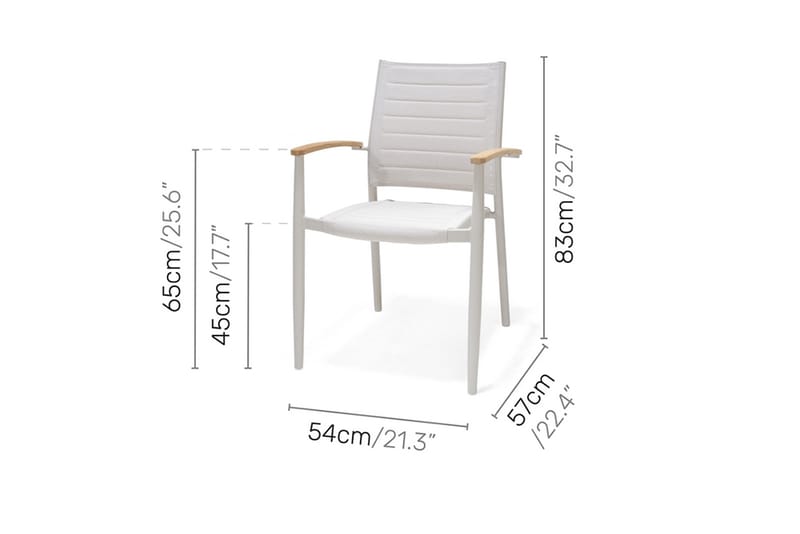 Portals Spisebordssæt 95 cm + 4 Armstole - Hvid/Træ - Havemøbler - Udendørsgruppe - Havesæt
