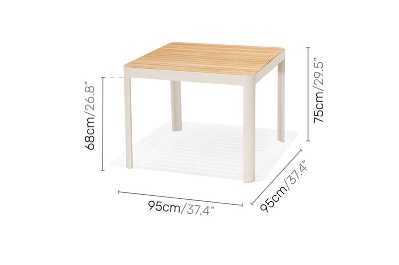 Portals Spisebordssæt 95 cm + 4 Armstole - Hvid/Træ - Havemøbler - Udendørsgruppe - Havesæt