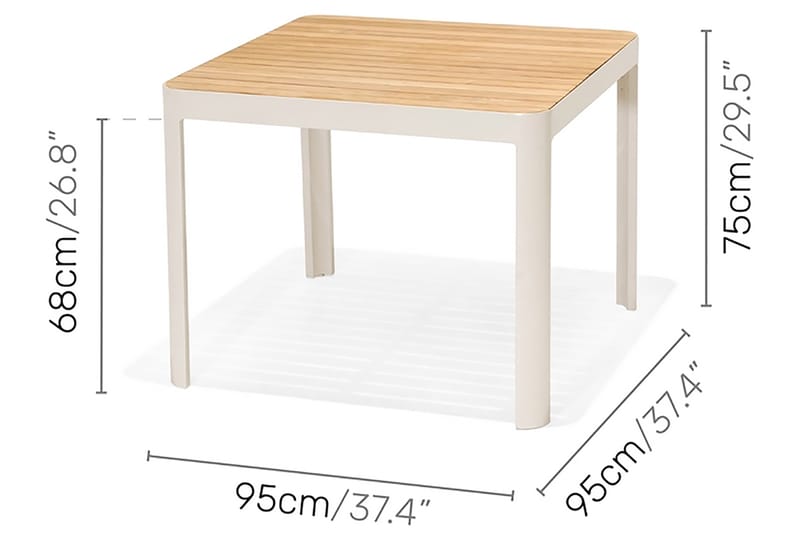 Portals Spisebordssæt 95 cm + 4 stole - Hvid / træ - Havemøbler - Udendørsgruppe - Havesæt