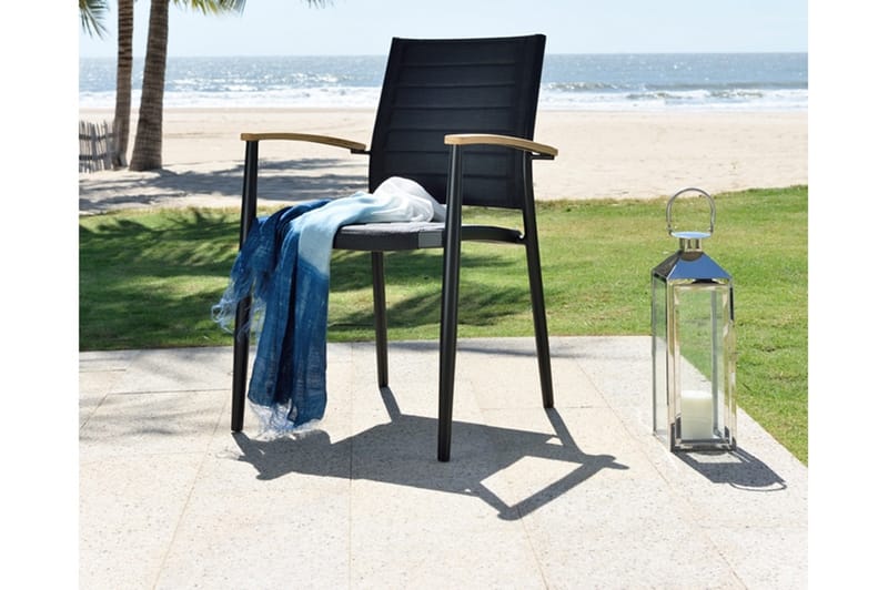 Portals Spisebordssæt 95 cm + 4 Stole - Sort/Træ - Havemøbler - Udendørsgruppe - Havesæt