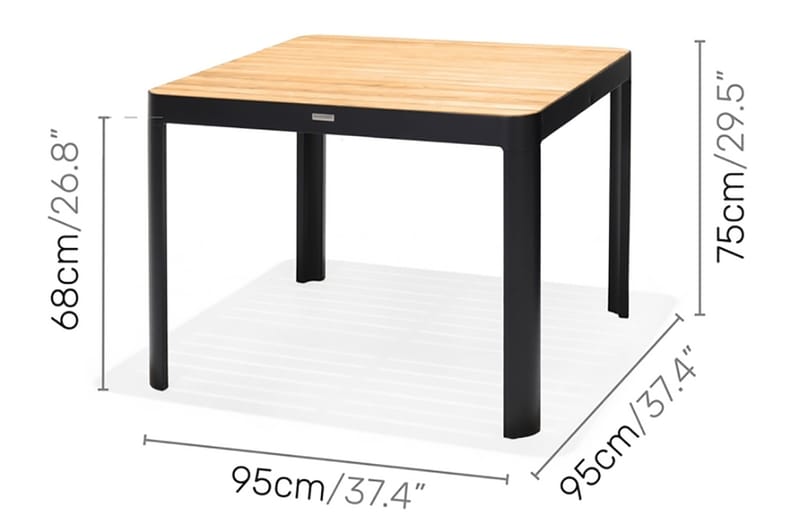 Portals Spisebordssæt 95 cm + 4 Stole - Sort/Træ - Havemøbler - Udendørsgruppe - Havesæt