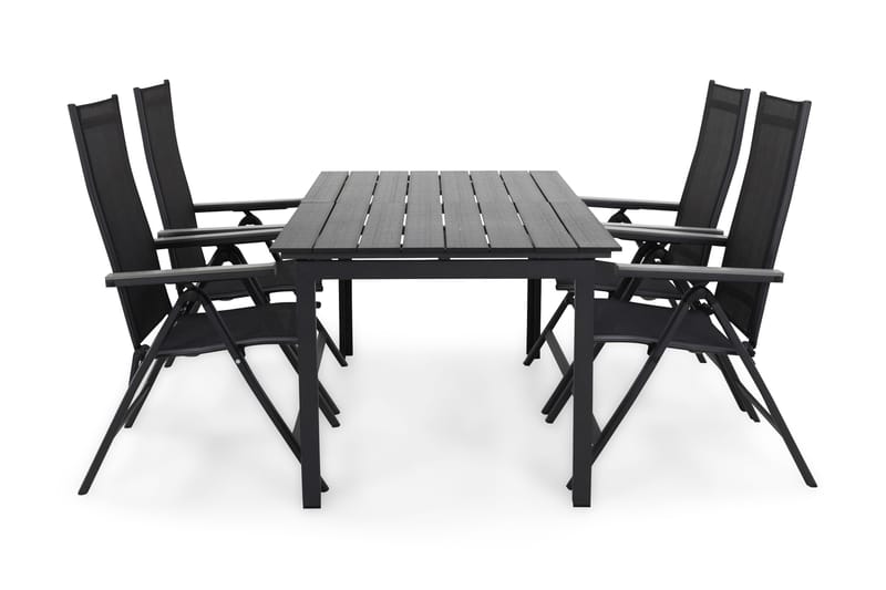 Portland Spisebordssæt 152-210x90 + 4 Monaco Light Positions, Sort/Grå