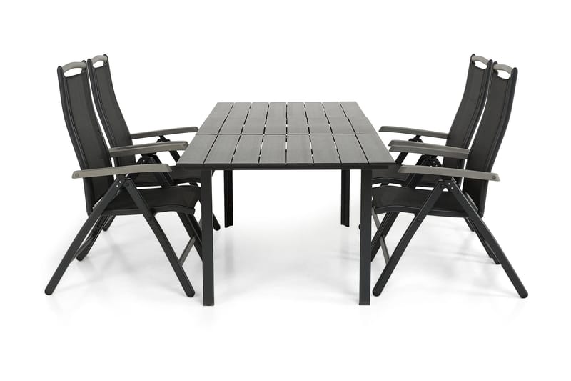 Portland Spisebordssæt 152-210x90 + 4 Monaco Lyx Positionsst, Sort/Grå