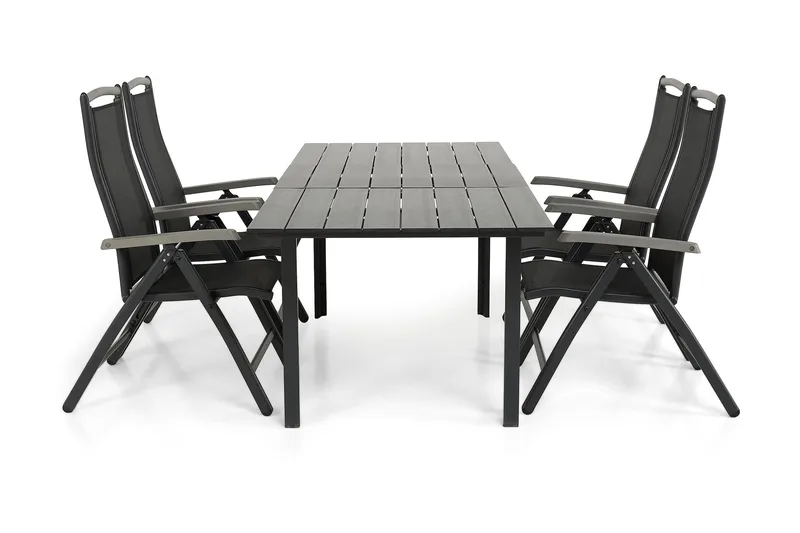 Portland Spisebordssæt 152-210x90 + 4 Monaco Lyx Positionsst, Sort/Grå