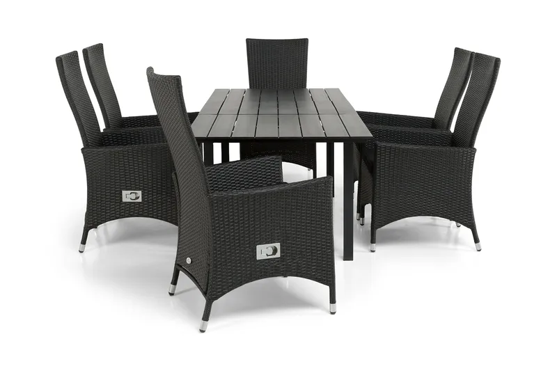 Portland Spisebordssæt 152-210x90 + 6 Jenny Lænestol Justerb, Sort