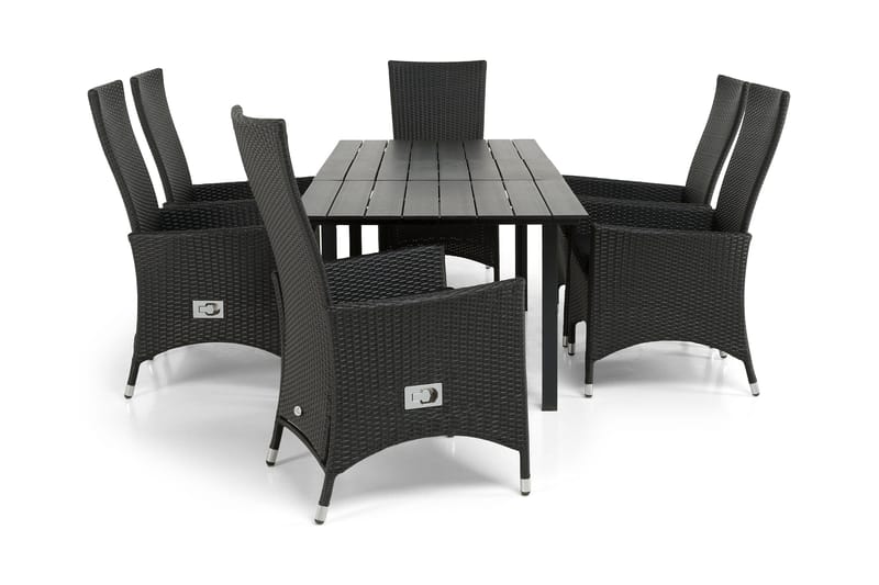 Portland Spisebordssæt 152-210x90 + 6 Jenny Lænestol Justerb, Sort