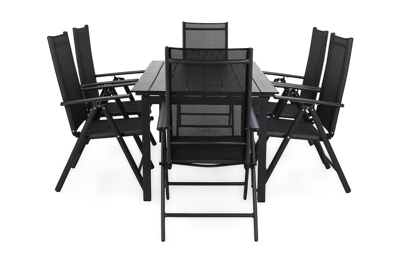 Portland Spisebordssæt 152-210x90 + 6 Maggie Positionsstol, Sort