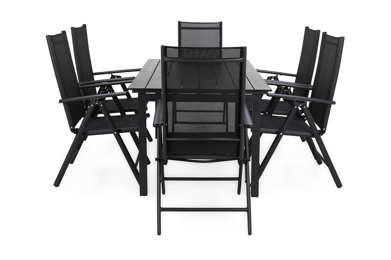 Portland Spisebordssæt 152-210x90 + 6 Maggie Positionsstol, Sort