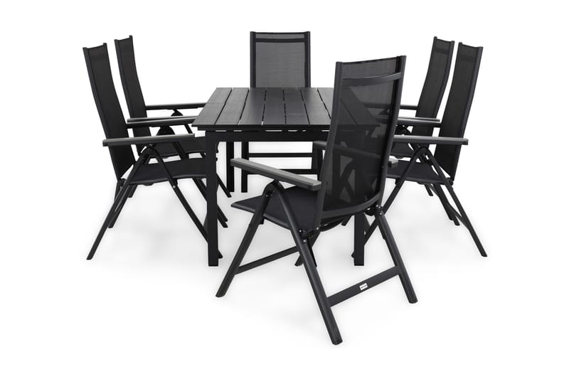 Portland Spisebordssæt 152-210x90 + 6 Monaco Light Positions, Sort/Grå