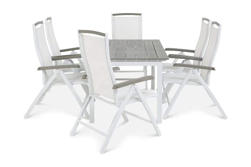 Portland Spisebordssæt 152-210x90 + 6 Monaco Lyx Positionsst - Hvid/Grå - Havesæt