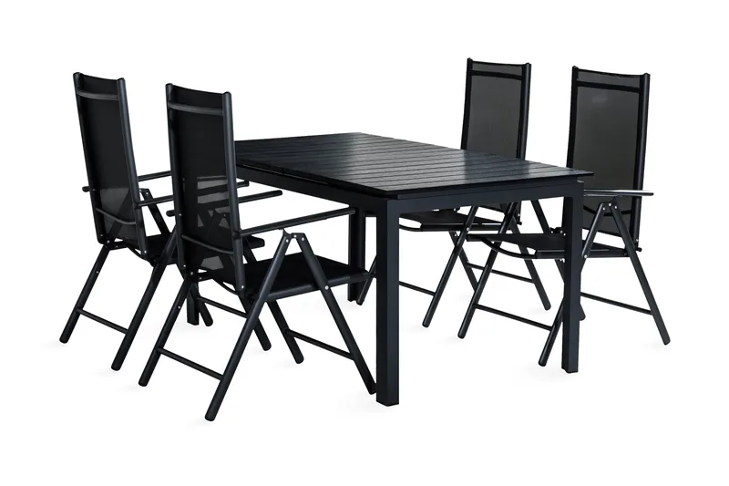 Portland Spisebordssæt 160-220x90 + 4 Maggie Positionsstol - Sort - Havemøbler - Udendørsgruppe - Havesæt