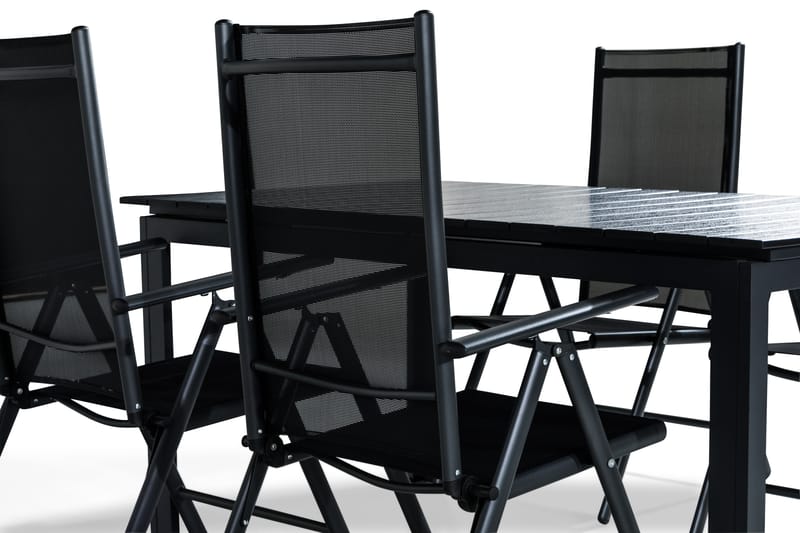 Portland Spisebordssæt 160-220x90 + 4 Maggie Positionsstol - Sort - Havesæt