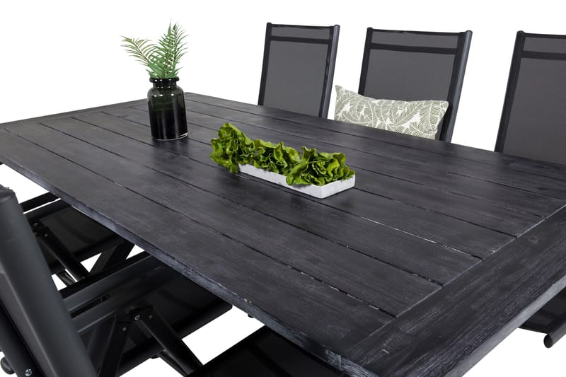 Rives Spisebordssæt 200cm + 6 Break Positionsstolee - Sort/Grå - Havemøbler - Udendørsgruppe - Havesæt