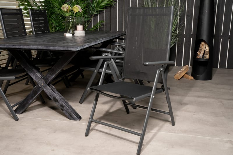 Rives Spisebordssæt 200cm + 6 Break Positionsstolee - Sort/Grå - Havemøbler - Udendørsgruppe - Havesæt