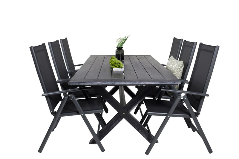 Rives Spisebordssæt 200cm + 6 Break Positionsstolee - Sort/Grå - Havemøbler - Udendørsgruppe - Havesæt