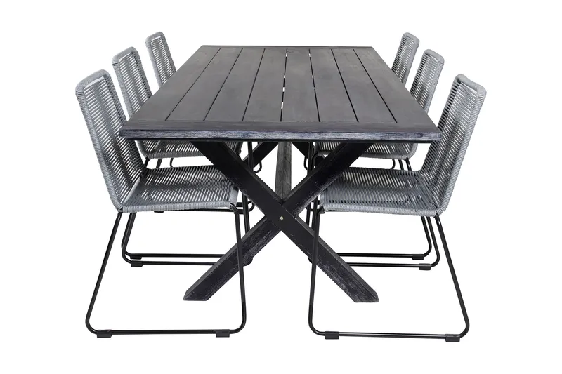 Rives Spisebordssæt 200cm + 6 Lindos Stole, Sort/Grå