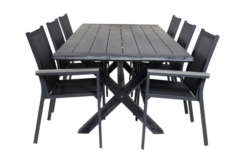 Rives Spisebordssæt 200cm + 6 Parma Armstole, Sort