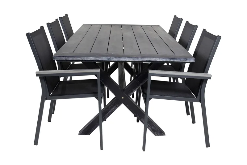 Rives Spisebordssæt 200cm + 6 Parma Armstole, Sort
