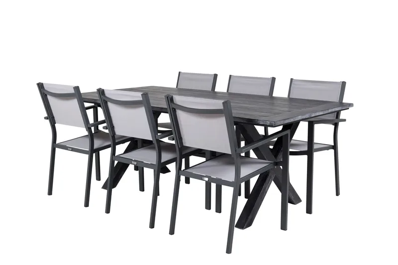 Rives Spisegruppe 200 cm + 6 Copacabana Armlænsstole, Sort