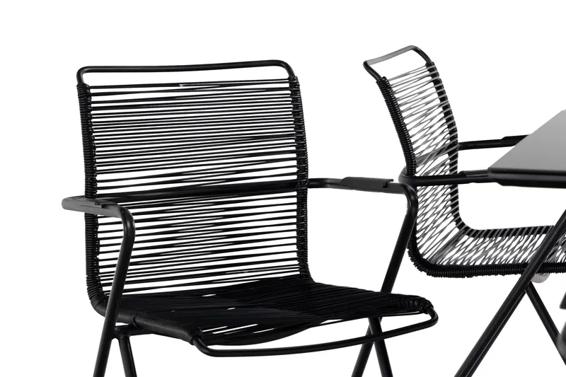 Rosasco Spisebordssæt 160 cm + 6 Stole - Glas/Sort - Havemøbler - Udendørsgruppe - Havesæt