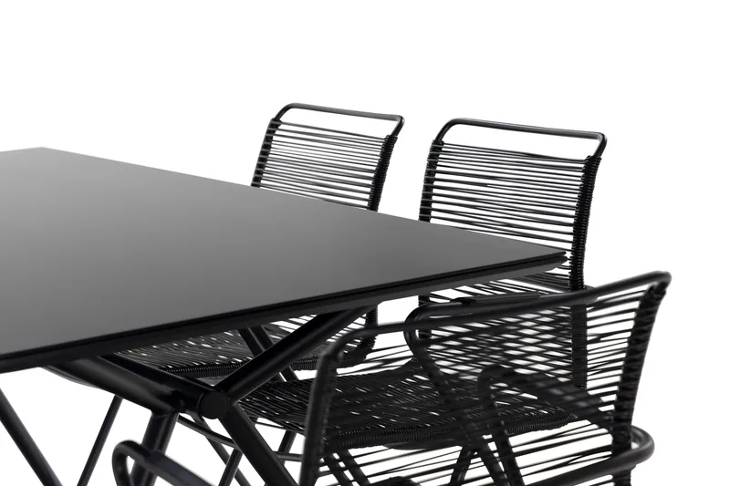 Rosasco Spisebordssæt 160 cm + 6 Stole - Glas/Sort - Havemøbler - Udendørsgruppe - Havesæt