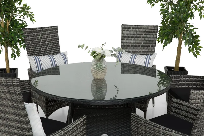Round Havesæt Ø140 + 6 Jenny Justerbar Lænestole - Sort/Grå - Havemøbler - Udendørsgruppe - Havesæt