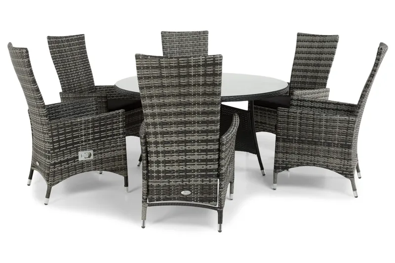 Round Havesæt Ø140 + 6 Jenny Justerbar Lænestole - Sort/Grå - Havemøbler - Udendørsgruppe - Havesæt