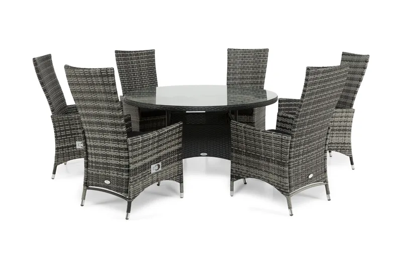 Round Havesæt Ø140 + 6 Jenny Justerbar Lænestole, Sort/Grå