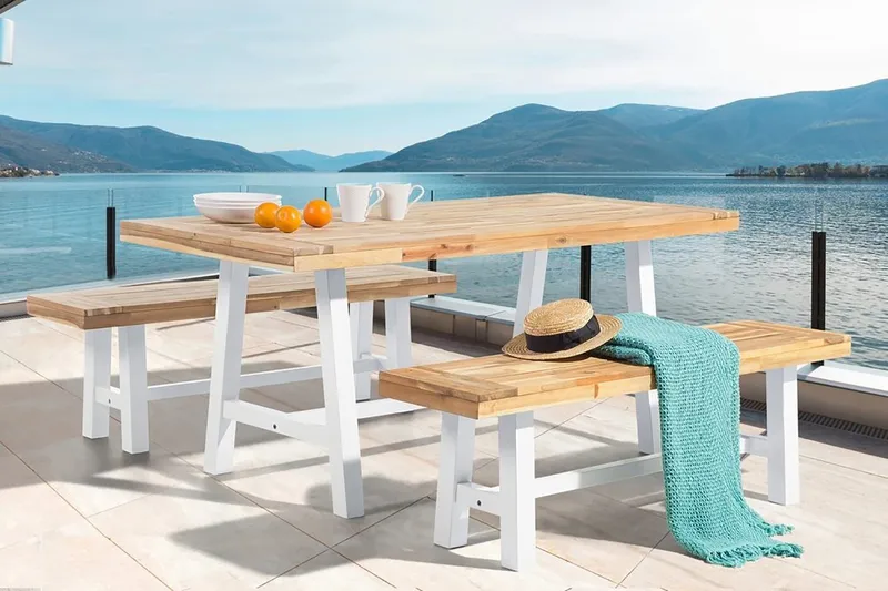 Scania Havemøbler Bord + 2 bænke 80 cm, Hvid