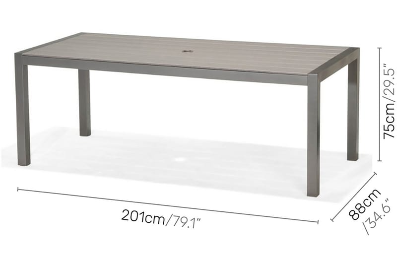Solana Spisebordssæt 201 cm + 6 stole + 2 positionsstole - Grå - Havemøbler - Udendørsgruppe - Havesæt