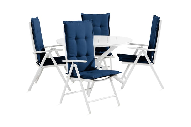 Space Spisebordssæt +4 Maggie Positionstol med Hynde - Sort / Blå / Hvid / Grå - Havesæt